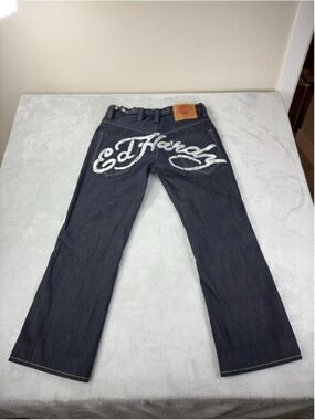 Ed Hardy Men's Size 34 W X 31 L Lot 2008 Big Embroidered Logo Button Fly Jeans